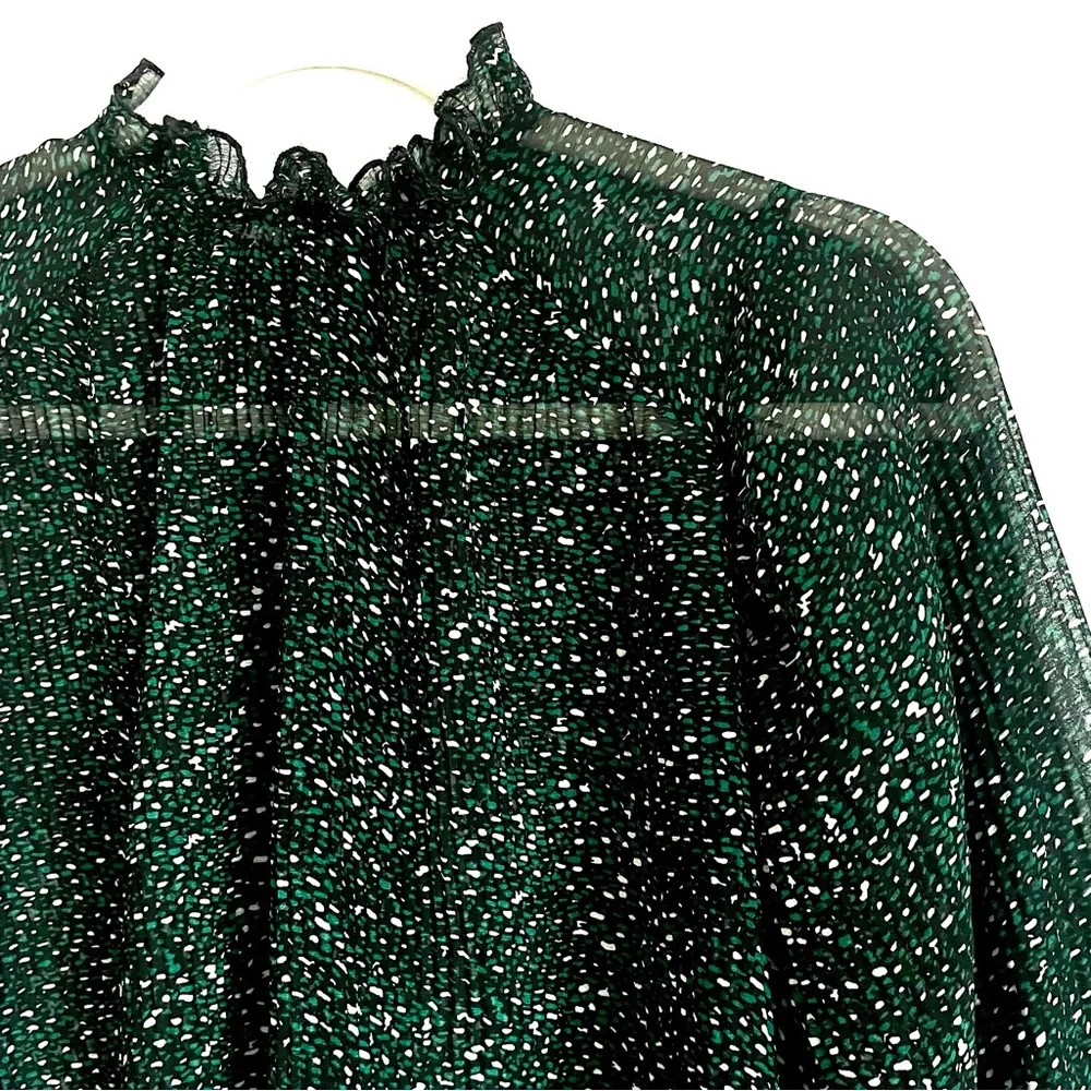 Zara Oversize Chiffon Pleated High Ruffle Neck Semi Sheer Blouse Oversize XS EUC
